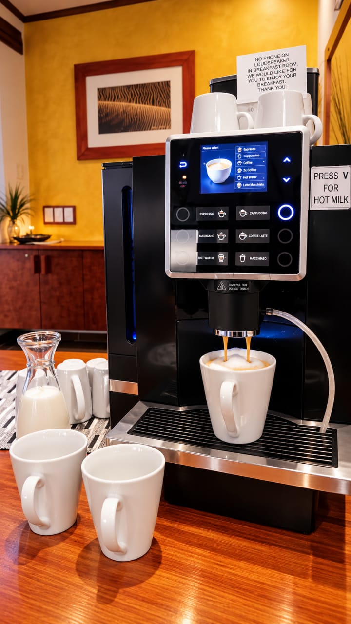 Coffee machine and cups in the Desert Breeze breakfast room