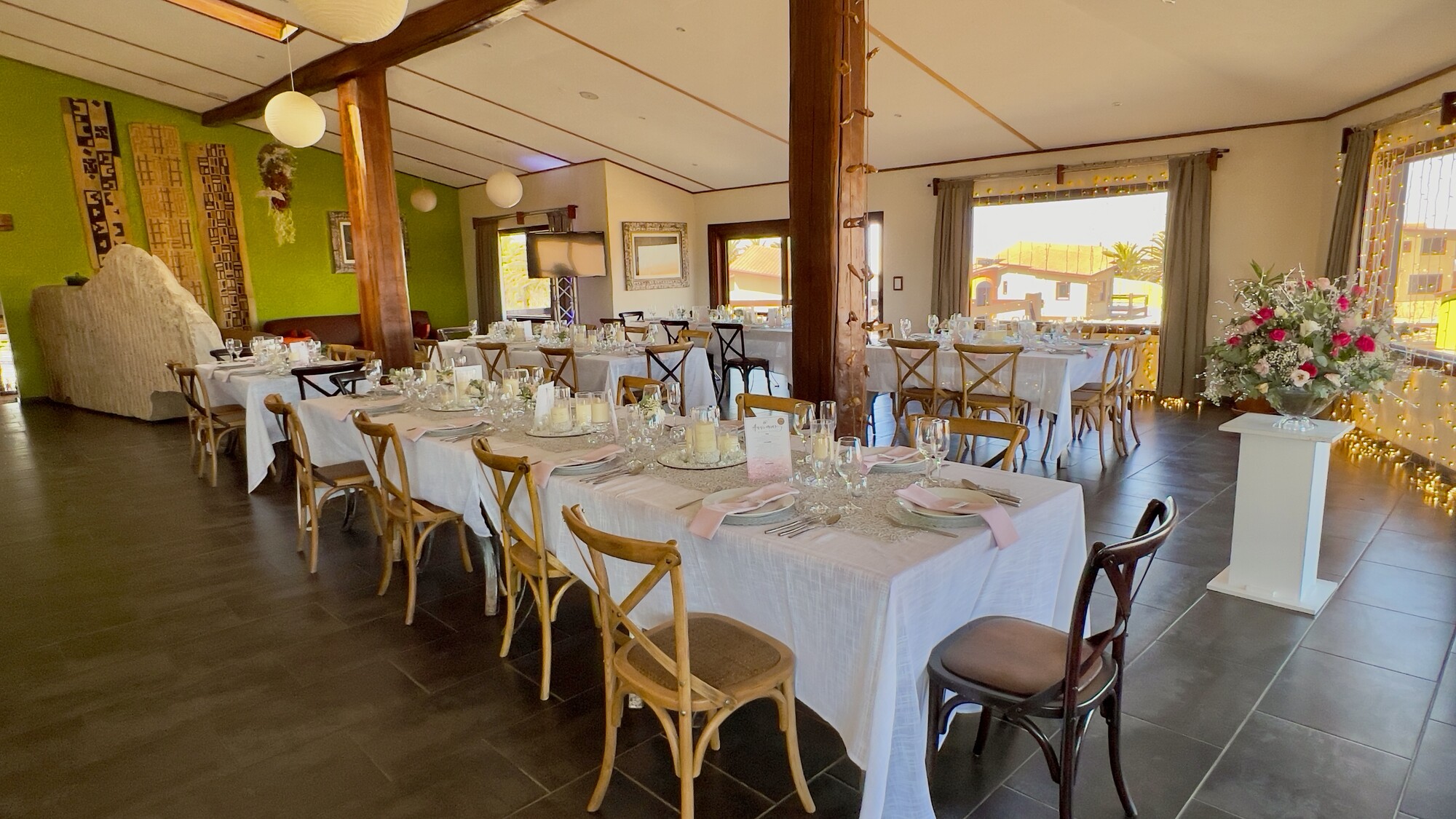 Event tables arranged in the Desert Breeze dining room