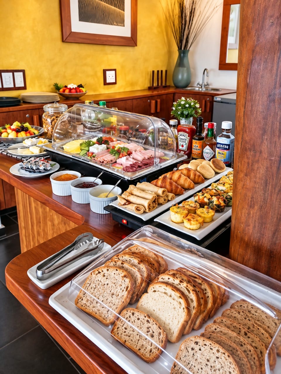 Desert Breeze breakfast buffet with breads and preserves