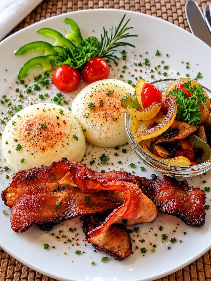 Eggs and bacon breakfast served at Desert Breeze