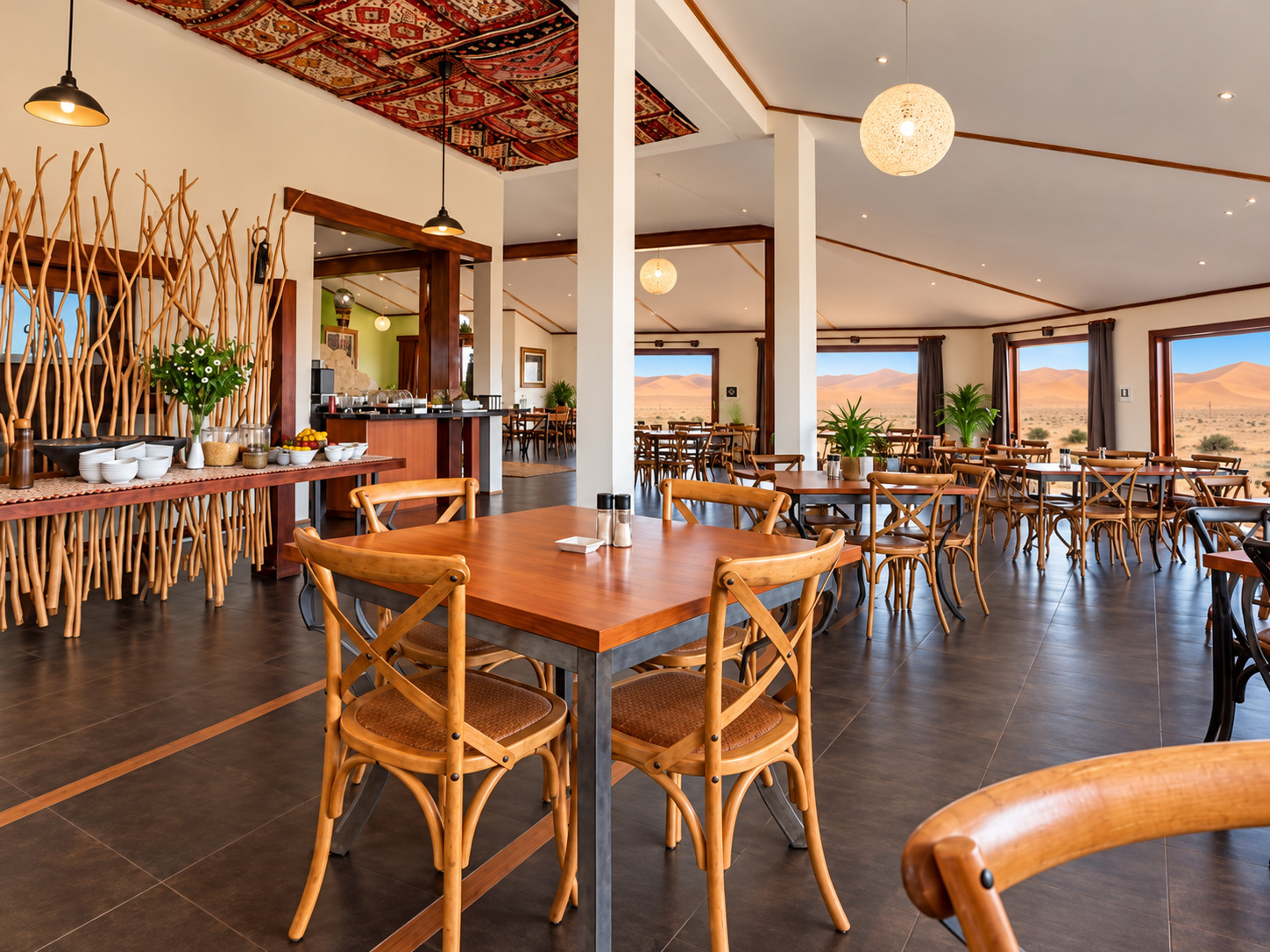 Desert Breeze breakfast room overlooking the Namib dunes